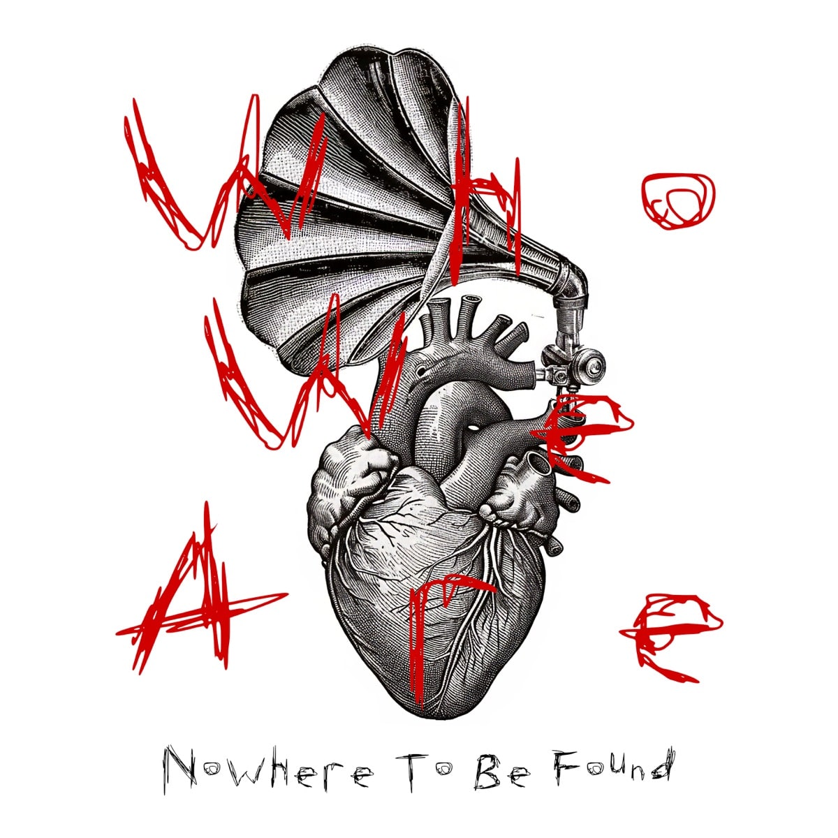 Capa de Who We Are, um coracao anatomico ligado a uma corneta de gramofone